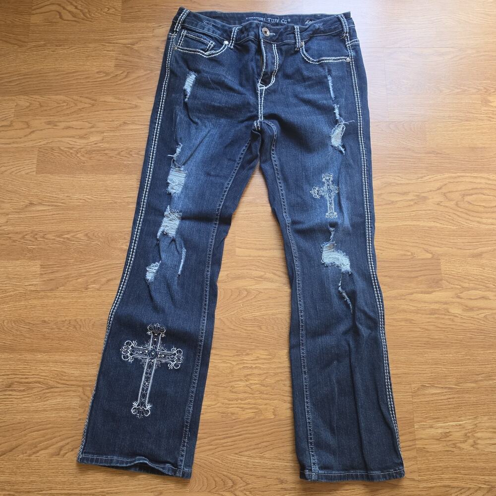 Cowgirl Tuff Western Jeans Womens Size 33x31 Hope Bootcut Dark Wash Distressed